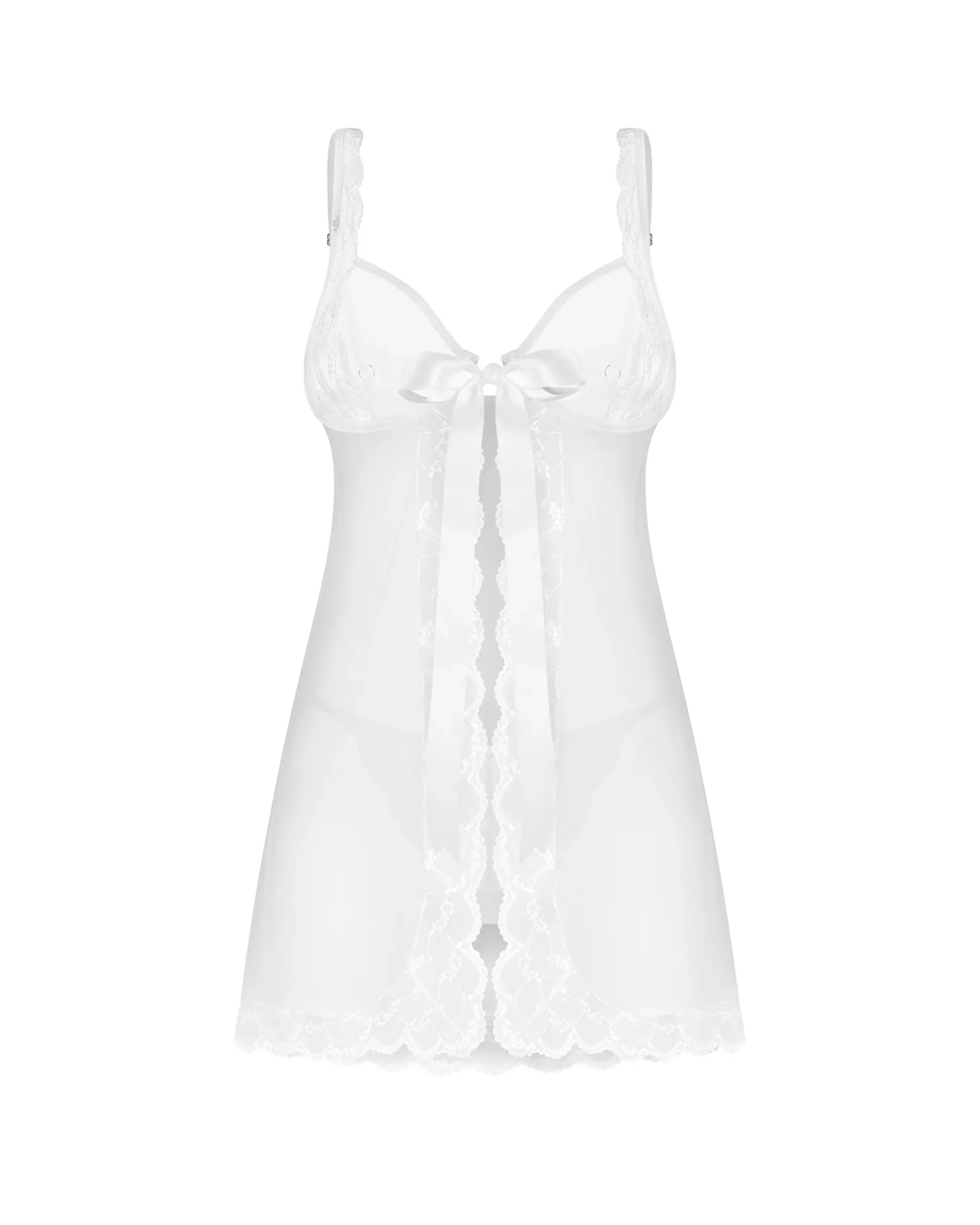 Biała babydoll z wiązaniem i stringi