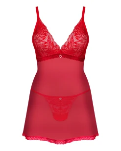 Czerwona, prześwitująca babydoll i stringi