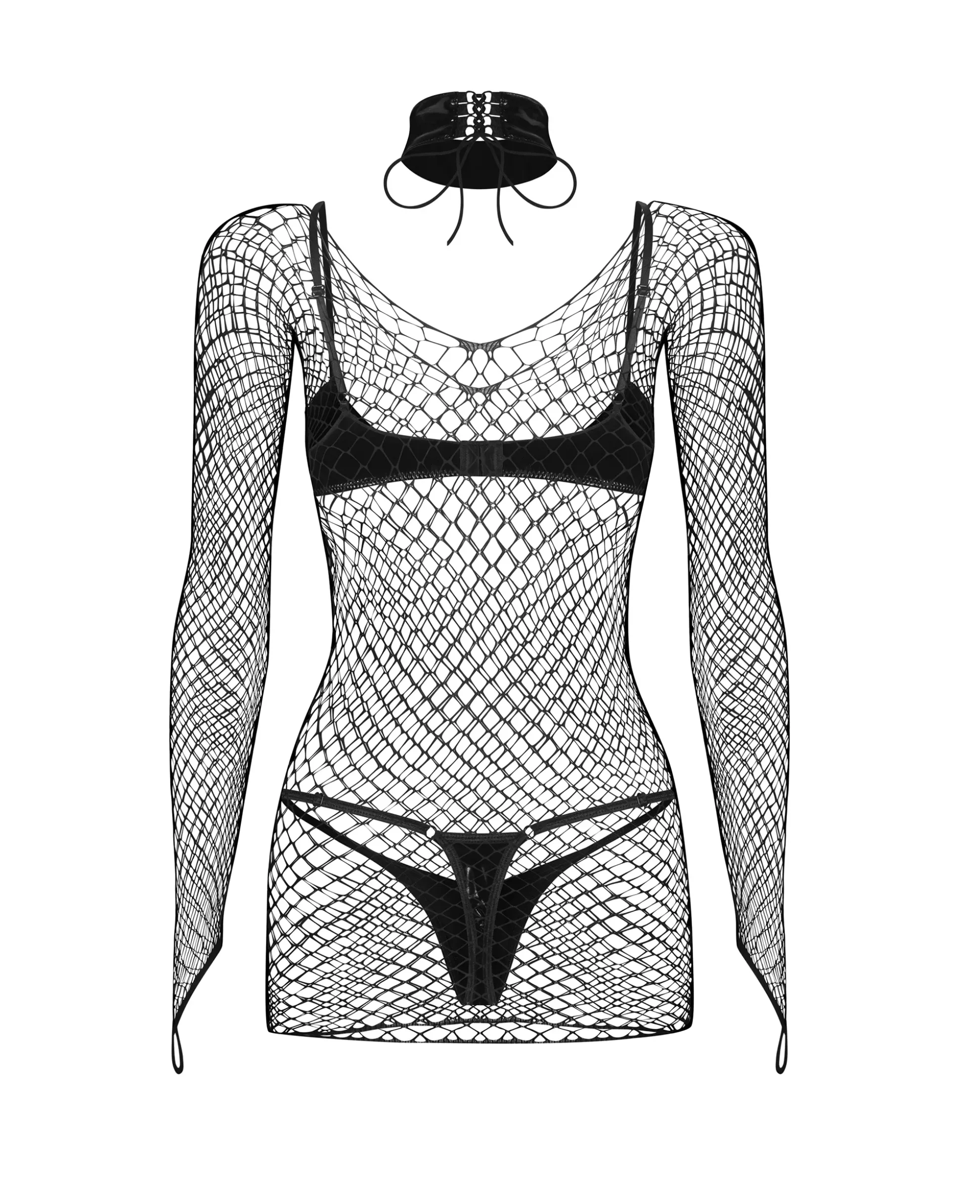 Komplet: sukienka, biustonosz, stringi i choker