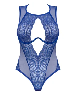 Niebieskie, koronkowe body