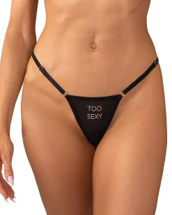 Stringi z napisem z cyrkonii „Too Sexy”